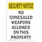 Signmission OSHA Security Sign, 24" Height, Rigid Plastic, No Concealed Weapons Allowed, Portrait OS-SN-P-1824-V-11758 - alternate 1